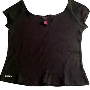 Ralph Lauren Knit Scoop Neck Top, Solid Black, Stretchy, Size Large